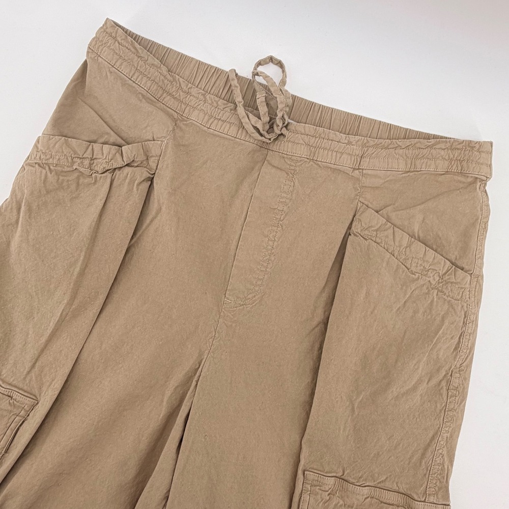 Athleta Cargo Pants Womens M Tan Khaki Linen Blend Tapered Elastic Waist Utility